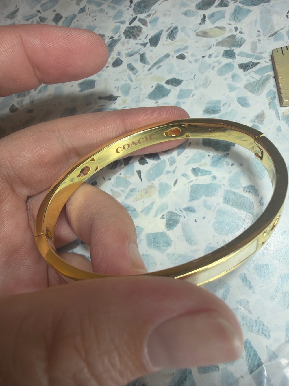 Coach Gold and Cream Enamel C-Logo Bangle Bracelet - Picture 5 of 6